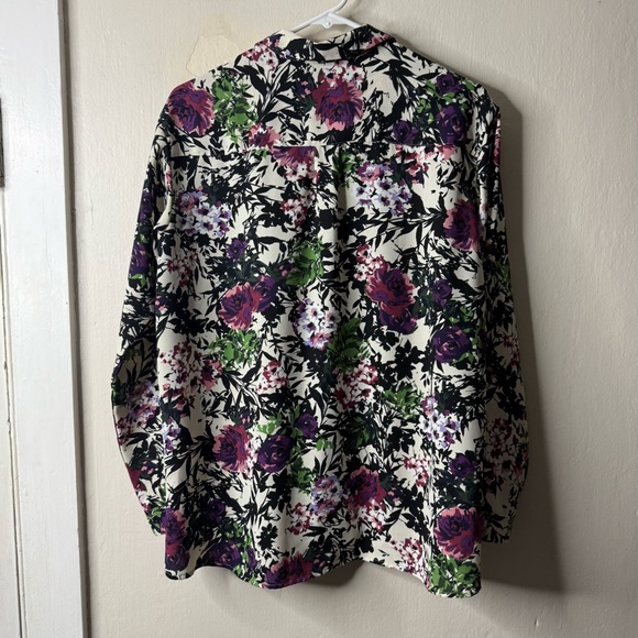 J Jill Cream Floral Dark Button Front Long Sleeve Blouse - Picture 6 of 6
